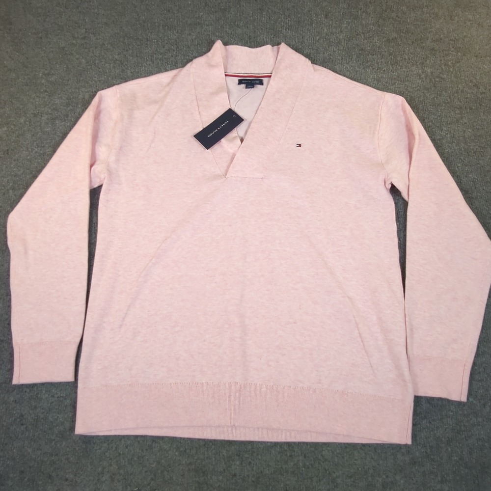 Tommy Hilfiger Womens Pink Shawl Collar V-Neck Sweater 76J0710-680 L
